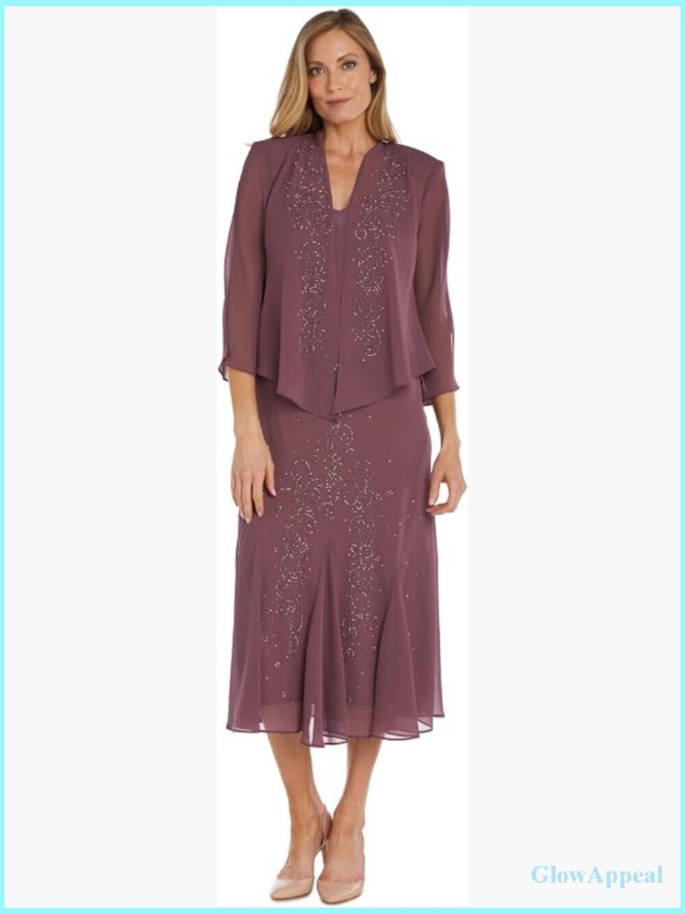 Formal Evening Ensemble with Jacket, Fit & Flare, Tea-Length